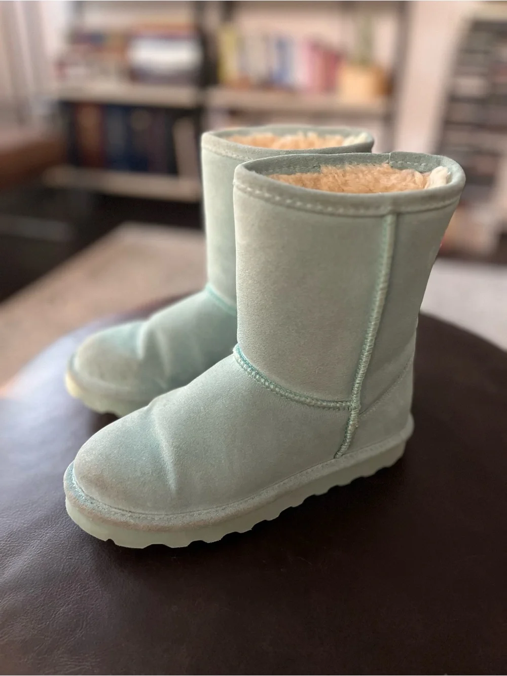 BearPaw Kids Mint Green Suede Shearling Boots - Size 2